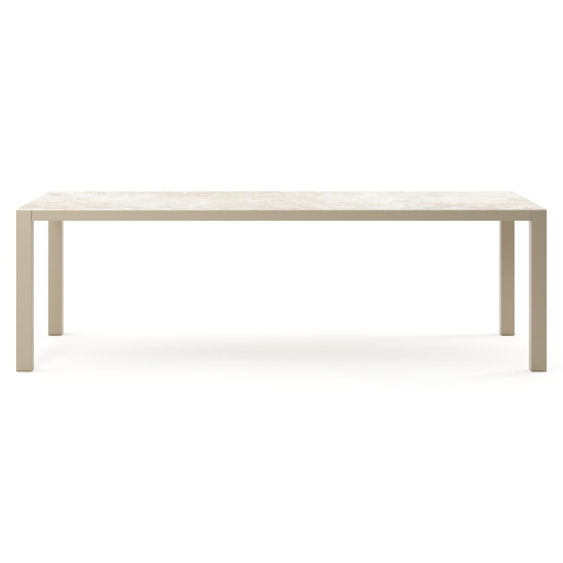 Table de jardin Como rectangulaire en aluminium beige et céramique pleine Rapolano - Lg. 240 x Lrg. 100 x Haut. 73 cm