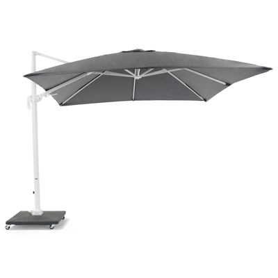 Avola zweefparasol met tiltfunctie in wit aluminium met grijs weather+ softtouch parasoldoek - L1 300 x L2 300 cm (met voet)