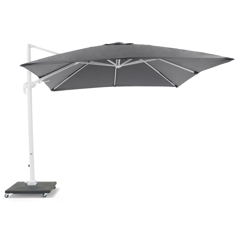 Avola zweefparasol met tiltfunctie in wit aluminium met grijs weather+ softtouch parasoldoek - L1 300 x L2 300 cm (met voet)