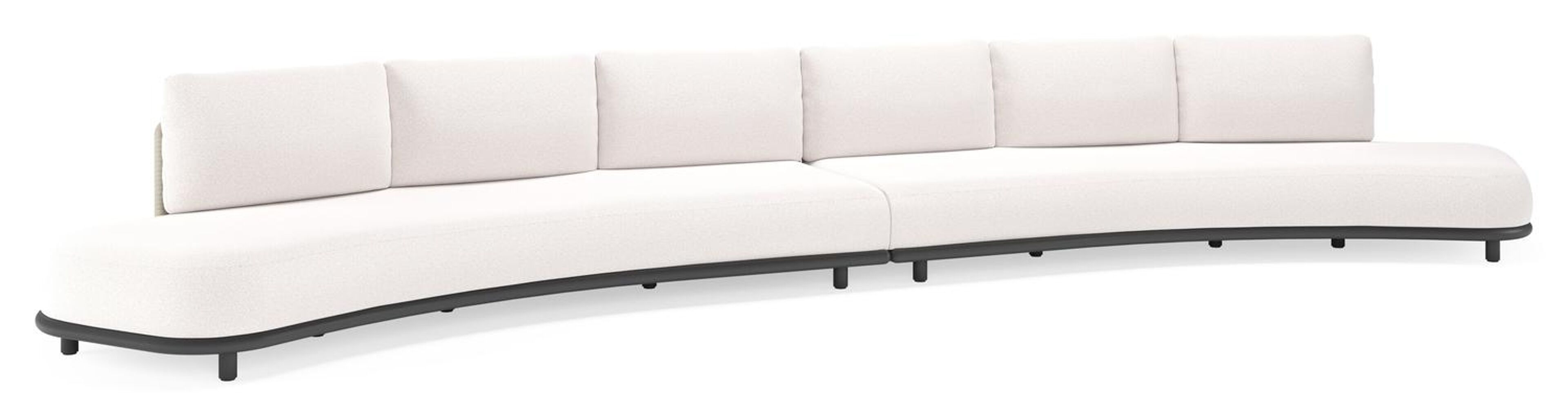 Lomano loungebank in zwart aluminium en beige verticaal geweven luxe vlakke rope met Ego Eggshell all weather solica