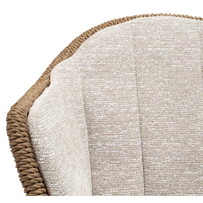 Pagino tuinstoel in wit aluminium en bruin ronde wicker met zitkussen in All Weather Sunbrella® Luxe Tundra Sand