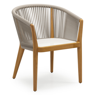 Orso tuinstoel in teak en beige verticaal geweven rope