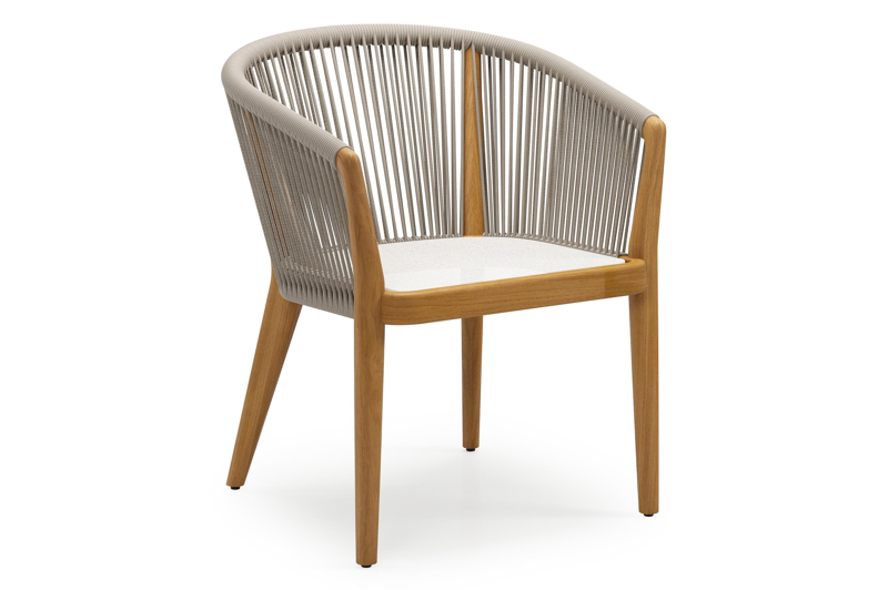 Orso tuinstoel in teak en beige verticaal geweven rope
