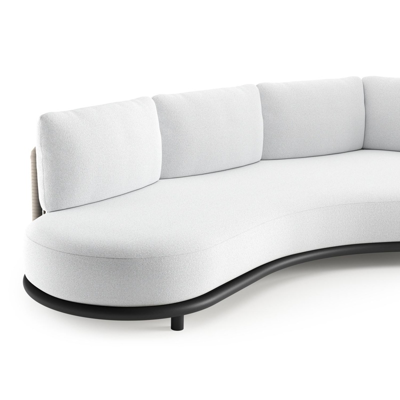 Lomano loungebank in zwart aluminium en beige verticaal geweven luxe vlakke rope met ego birch all weather solica kussen