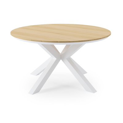 Table de jardin Nano (Trivento) en aluminium blanc et teck - Dia. 148 x H 77 cm