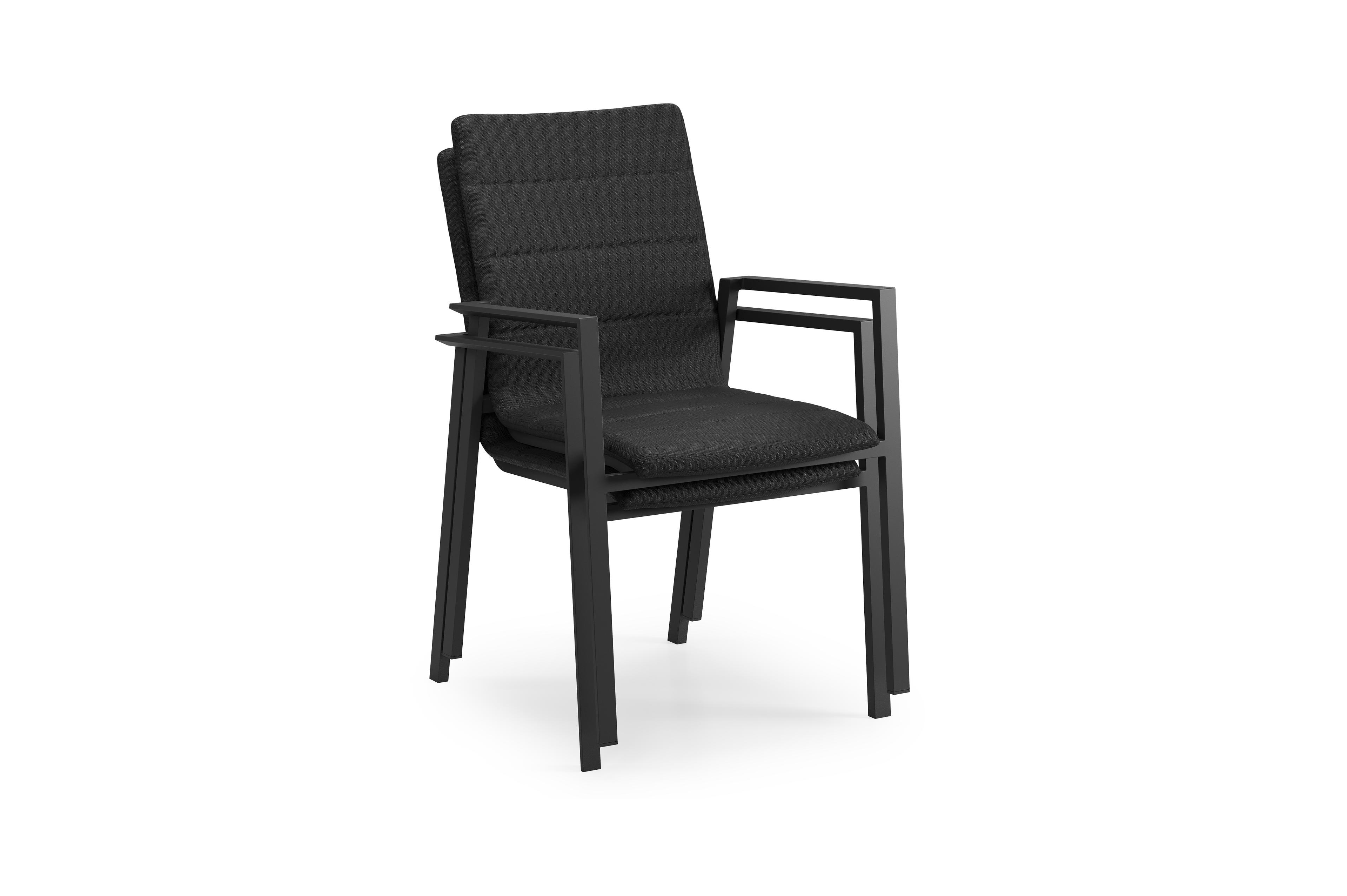 Cirello stapelbare tuinstoel in zwart aluminium en zwart luxe comfort textilene