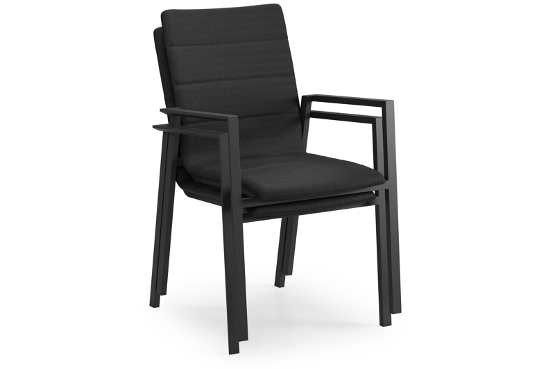 Cirello stapelbare tuinstoel in zwart aluminium en zwart luxe comfort textilene