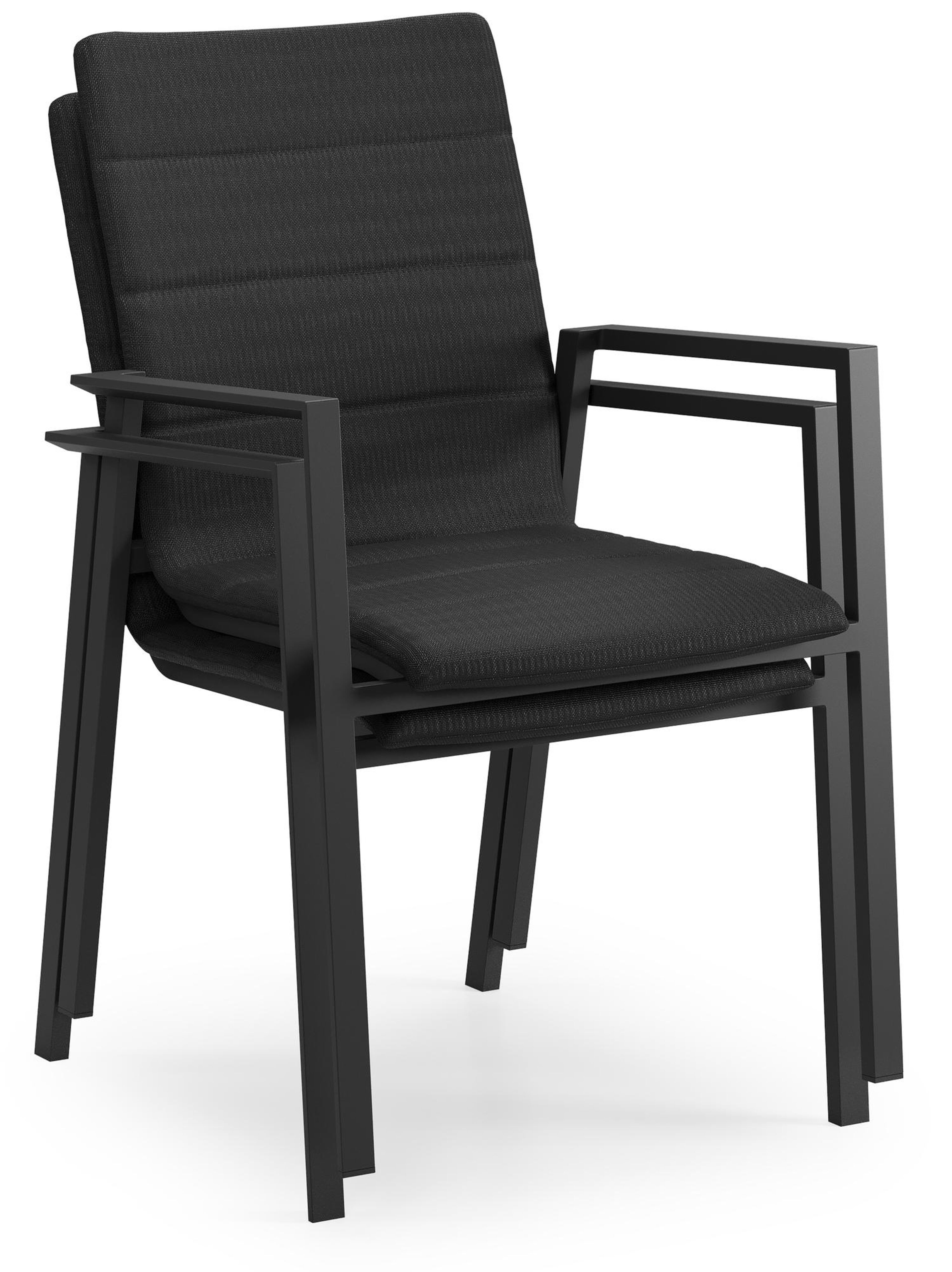 Cirello stapelbare tuinstoel in zwart aluminium en zwart luxe comfort textilene