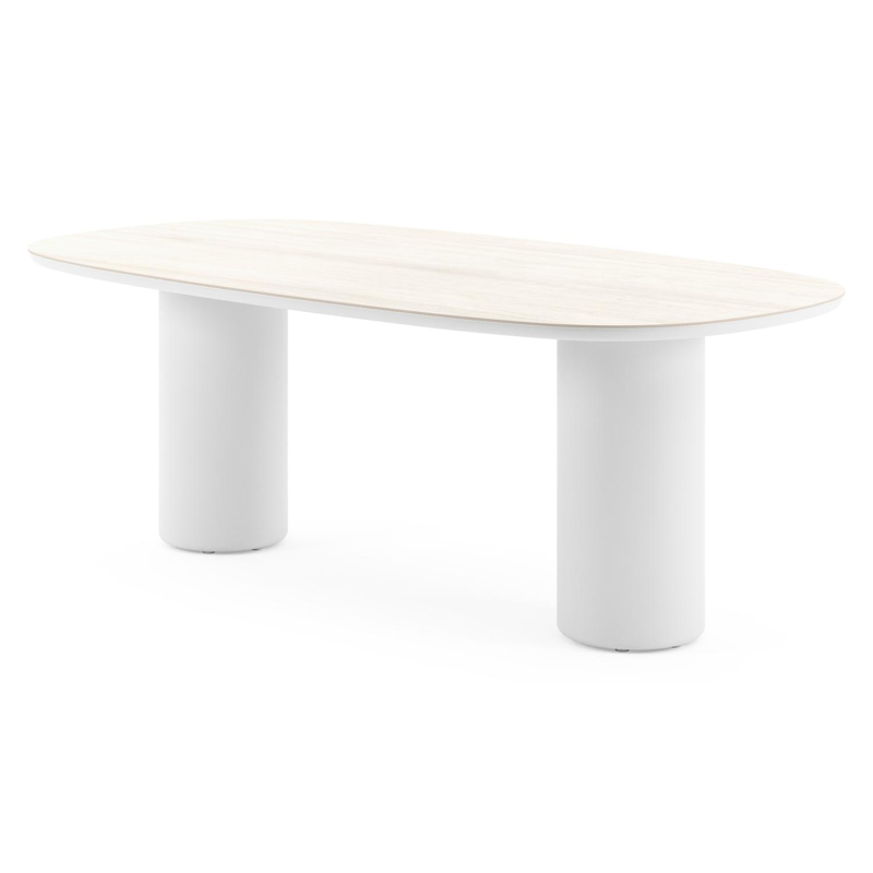 Amico tuintafel bombo in wit aluminium en volkeramiek Travertino Bianco - L 210 x B 110 x H 73.5 cm