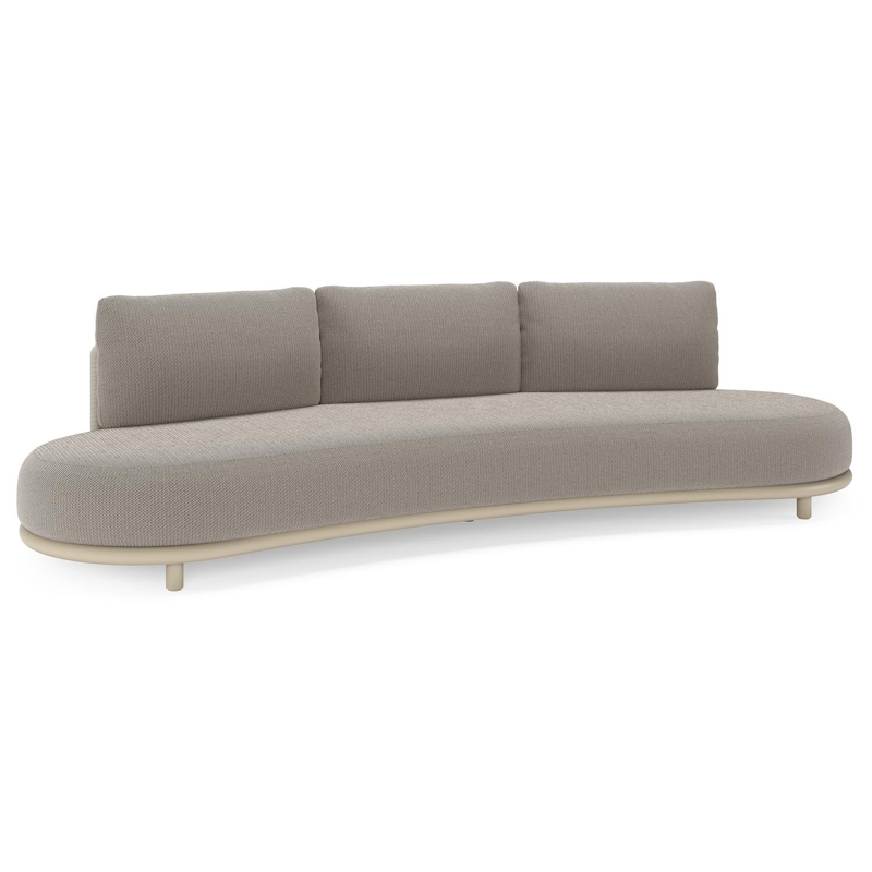 Lomano loungebank in beige aluminium en beige verticaal geweven luxe vlakke rope met Lopi Pepper all weather sunbrella® luxe