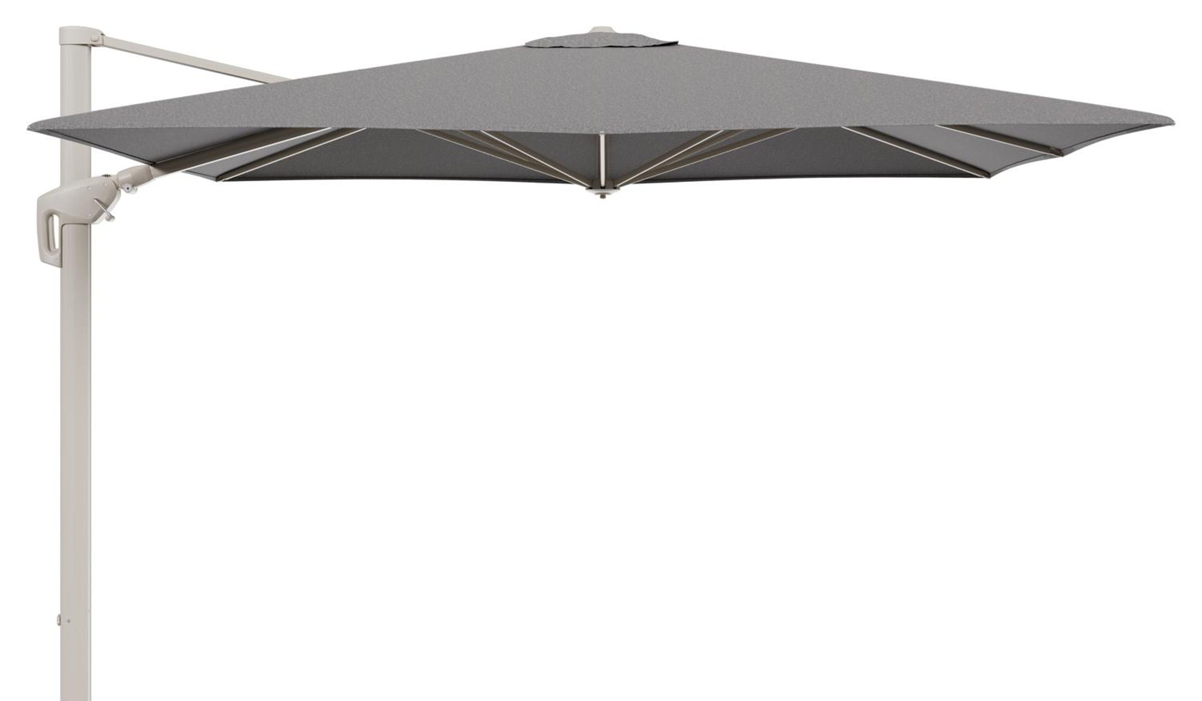 Minore zweefparasol met tiltfunctie in beige aluminium en Chartres Drizzle All Weather Sunbrella® Luxe parasoldoek - L1: 280 x L2: 370 cm (zonder voet)