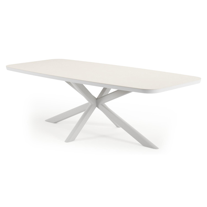 Pamplona tuintafel bootvorm in wit aluminium en sintered stone Crema minerale - L 240 x B 110 x H 72 cm