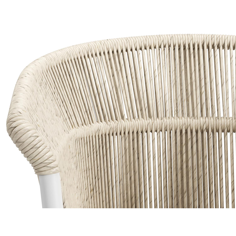 Matera stapelbare tuinstoel in wit aluminium en beige gedraaide ronde wicker met kussen in beige weather+ softtouch