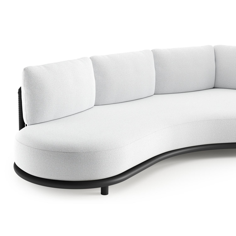 Lomano loungebank in zwart aluminium en zwart verticaal geweven luxe vlakke rope met ego birch all weather solica kussen