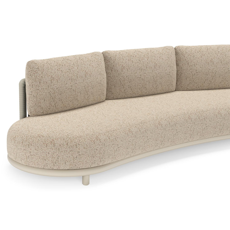 Lomano loungebank in beige aluminium en beige verticaal geweven luxe vlakke rope met Bora Jungle all weather cosytica