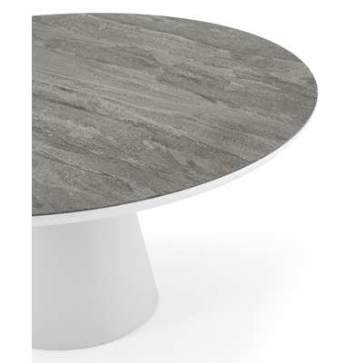 Donato tuintafel rond in wit aluminium en volkeramiek Aspen Grey - Dia. 148 x H 75 cm