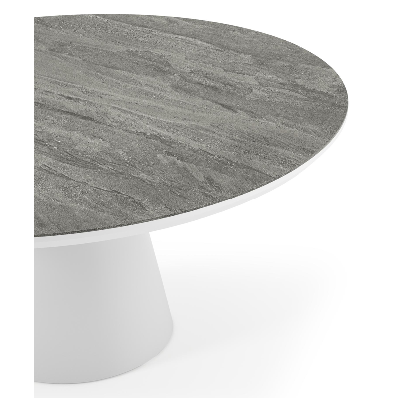 Donato tuintafel rond in wit aluminium en volkeramiek Aspen Grey - Dia. 148 x H 75 cm