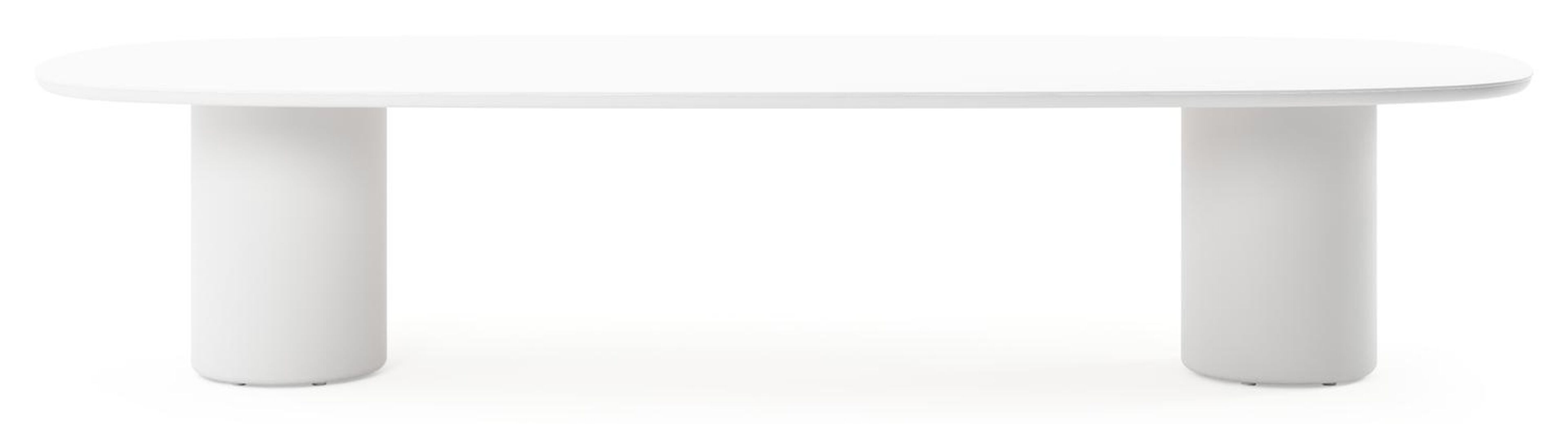 Table de jardin low dining Amico bombo en aluminium blanc et céramique pleine Arctic White - Lg. 320 x Lrg. 130 x Haut. 61 cm