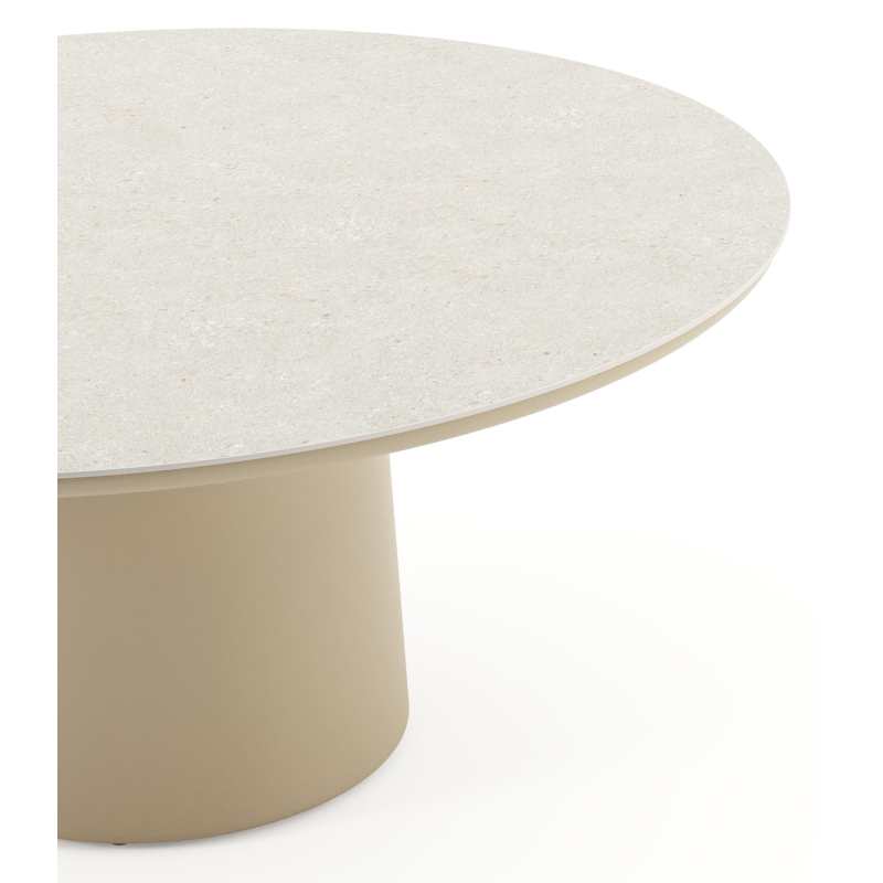 Amico low dining tuintafel rond in beige aluminium en volkeramiek Shilin - Dia. 148 x H 61 cm