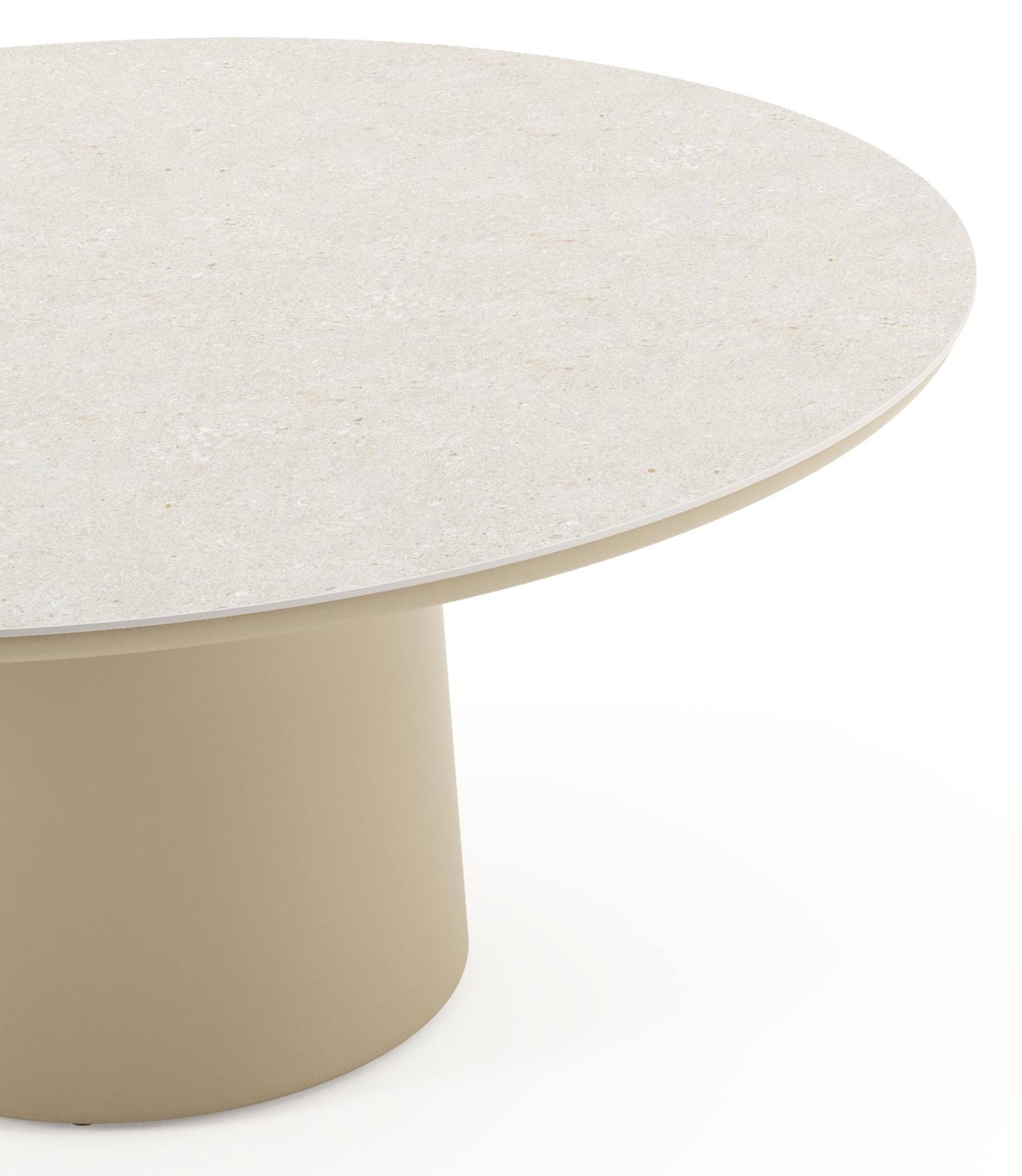 Amico low dining tuintafel rond in beige aluminium en volkeramiek Shilin - Dia. 148 x H 61 cm