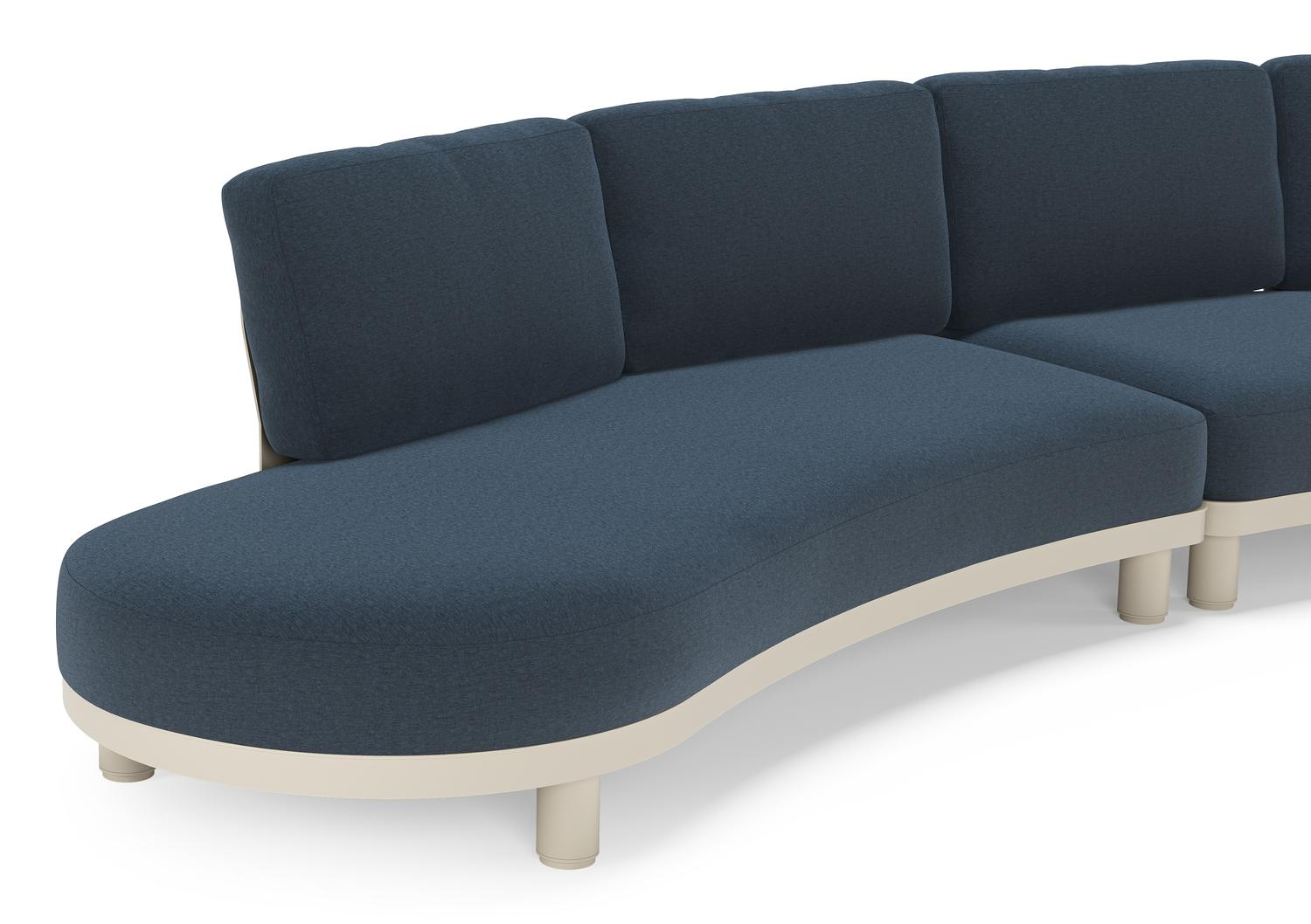 Salon de jardin d'angle Donato en aluminium beige et coussins en all weather sunbrella® luxe Heritage Indigo