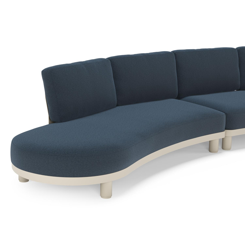 Salon de jardin d'angle Donato en aluminium beige et coussins en all weather sunbrella® luxe Heritage Indigo