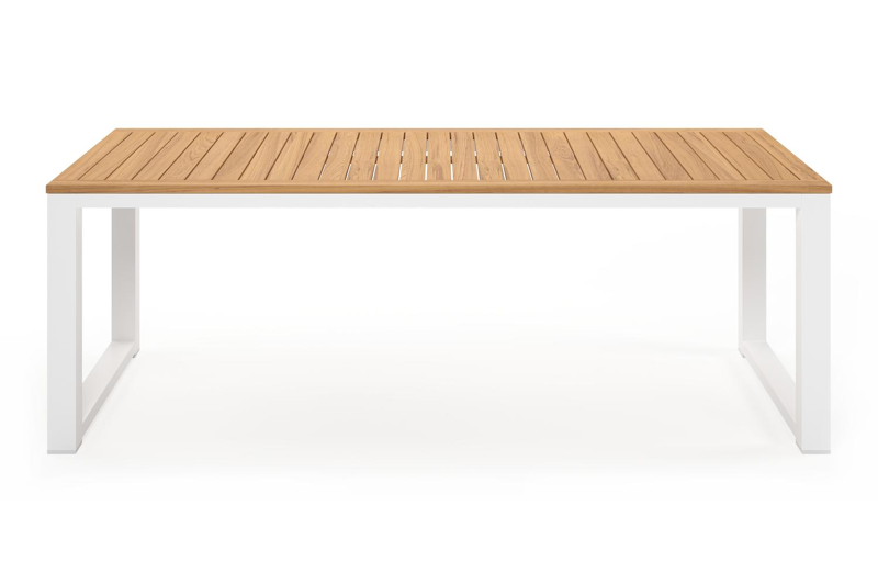 Livo tuintafel rechthoekig in wit aluminium en teak - L 220 x B 92 x H 73 cm