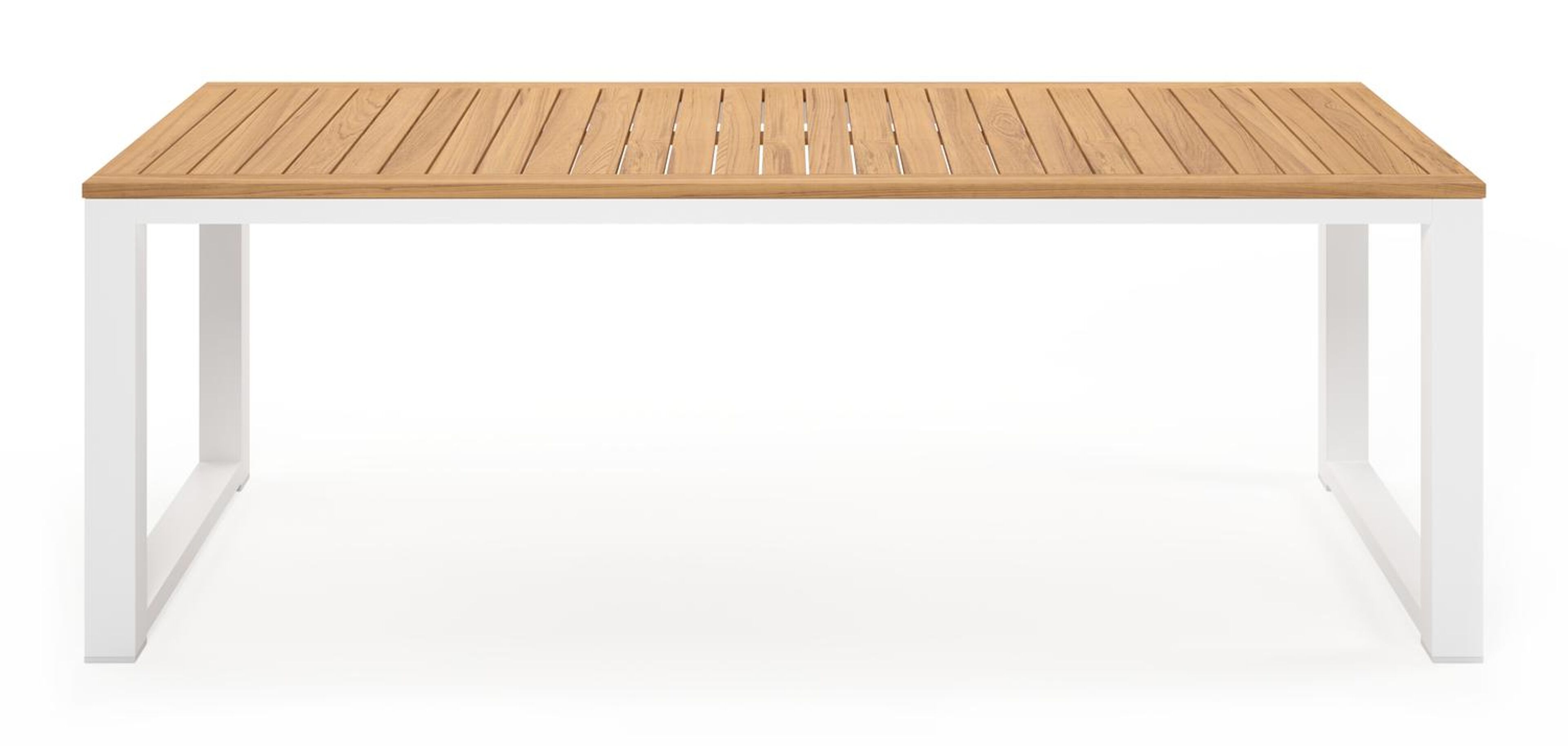 Table de jardin Livo rectangulaire en aluminium blanc et teck - Lg. 220 x Lrg. 92 x Haut. 73 cm