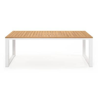 Livo tuintafel rechthoekig in wit aluminium en teak - L 220 x B 92 x H 73 cm