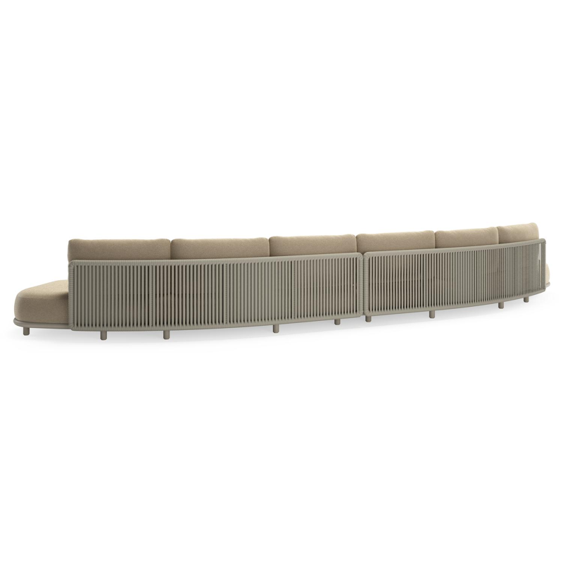 Canapé de jardin Lomano en aluminium beige et corde luxe plate tissée verticalement beige et coussins en all weather cosytica Althea Camel