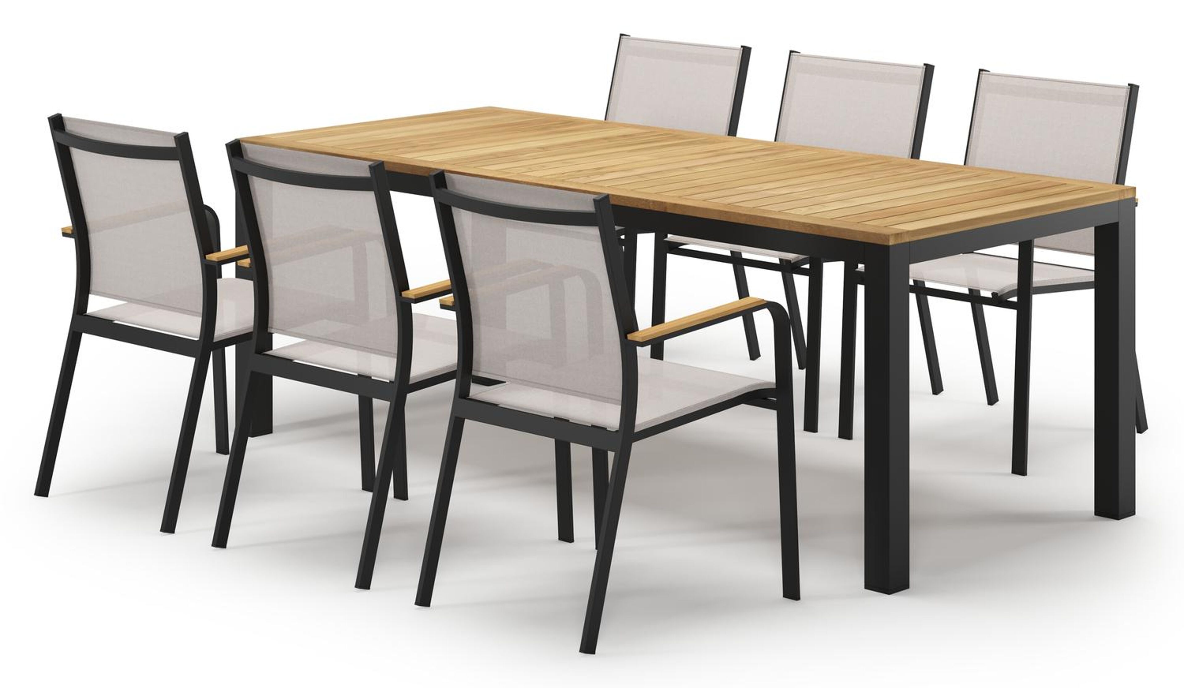 Varese tuinset in zwart aluminium en teak met 6 Amalfi tuinstoelen