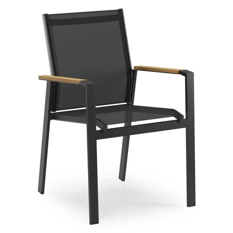 Bahia tuinstoel in zwart aluminium en zwart textilene en polywood armleuning