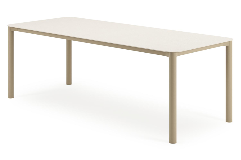 Mira tuintafel rechthoekig afgerond in beige aluminium en sintered stone Crema minerale - L 220 x B 92 x H 74 cm