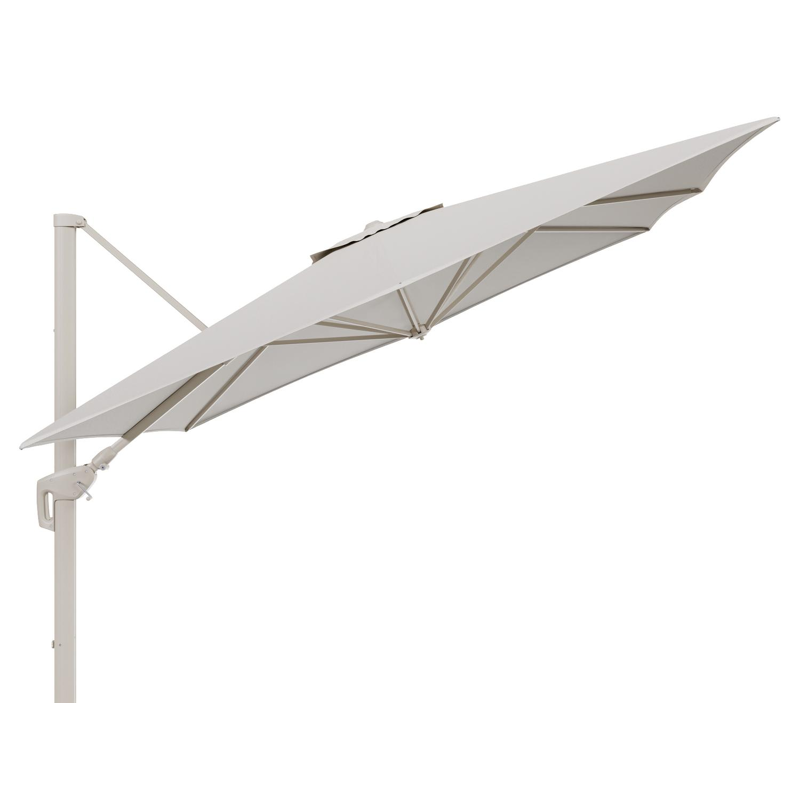 Parasol pendant Minore avec fonction tilt en aluminium beige et toile de parasol All Weather Sunbrella® Luxe Lopi Marble - Lg.1: 350 x Lg.2: 350 cm (sans pied de parasol