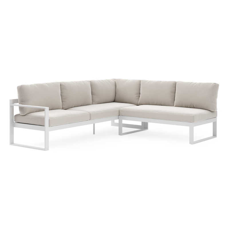 Caldela loungehoek in wit aluminium met beige kussen