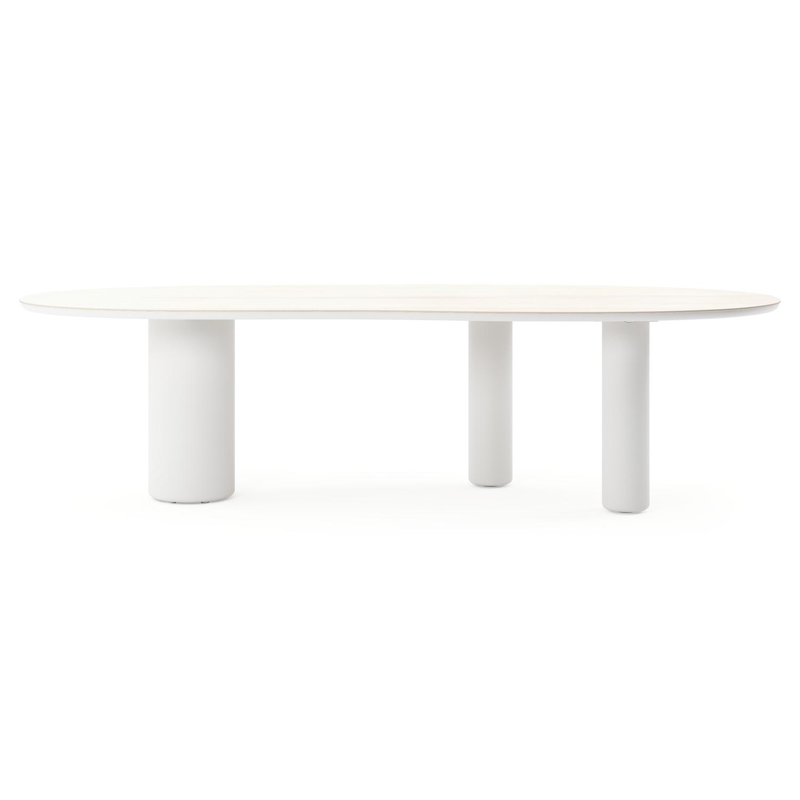 Amico tuintafel organisch in wit aluminium en volkeramiek Travertino Bianco - L 280 x B 120 x H 73.5 cm
