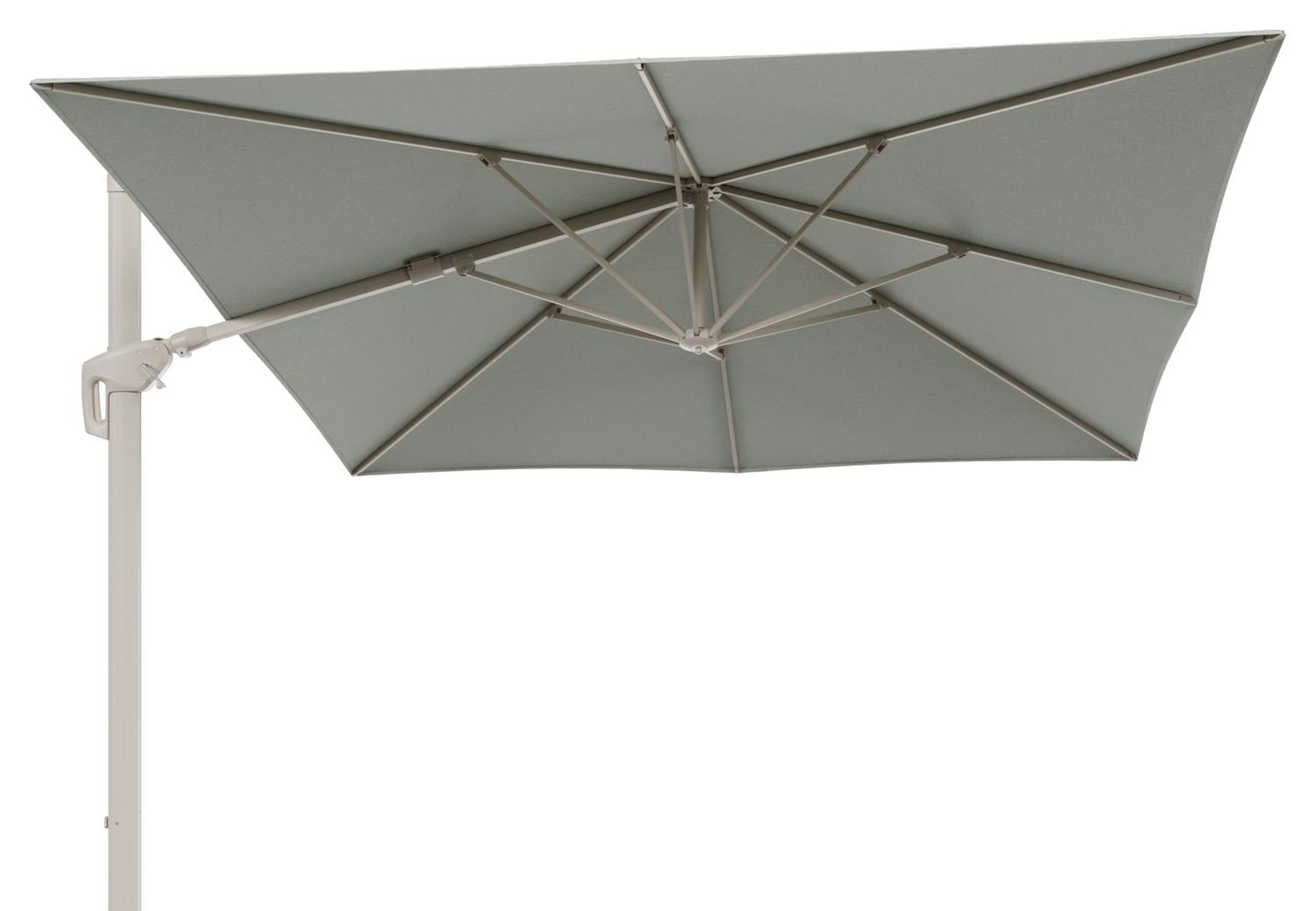 Minore zweefparasol met tiltfunctie in beige aluminium en Slow Spirea All Weather Sunbrella® Luxe parasoldoek - L1 350 x L2 350 cm (zonder voet) (zonder voet)