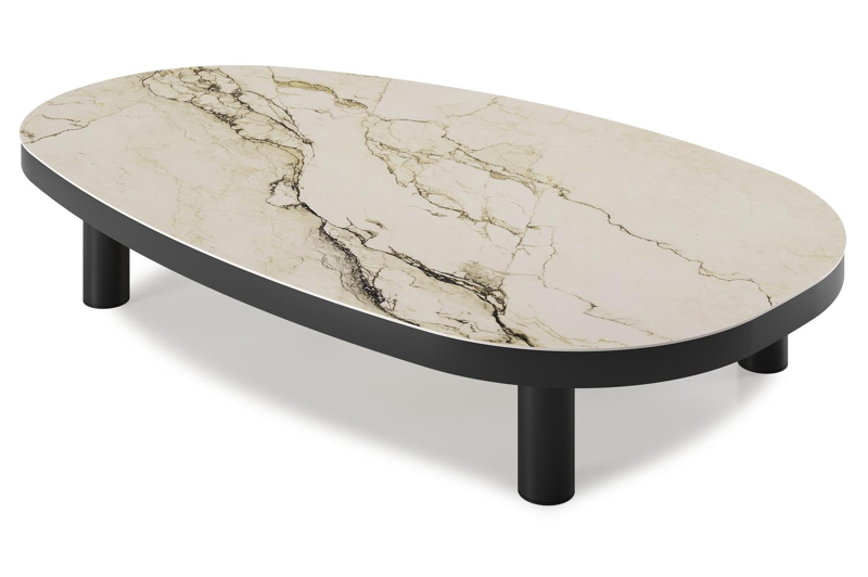 Donato loungetafel in zwart aluminium en colorado dunes volkeramiek - L 151 x B 90 x H 25 cm