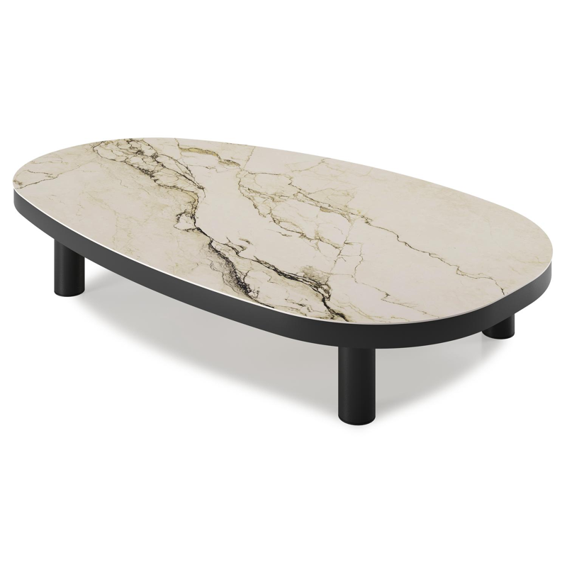 Donato loungetafel in zwart aluminium en colorado dunes volkeramiek - L 151 x B 90 x H 25 cm