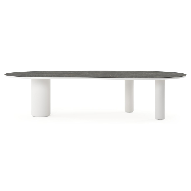 Table de jardin Amico organique en aluminium blanc et céramique pleine Black Obsession - Lg. 320 x Lrg. 145 x Haut. 73.5 cm