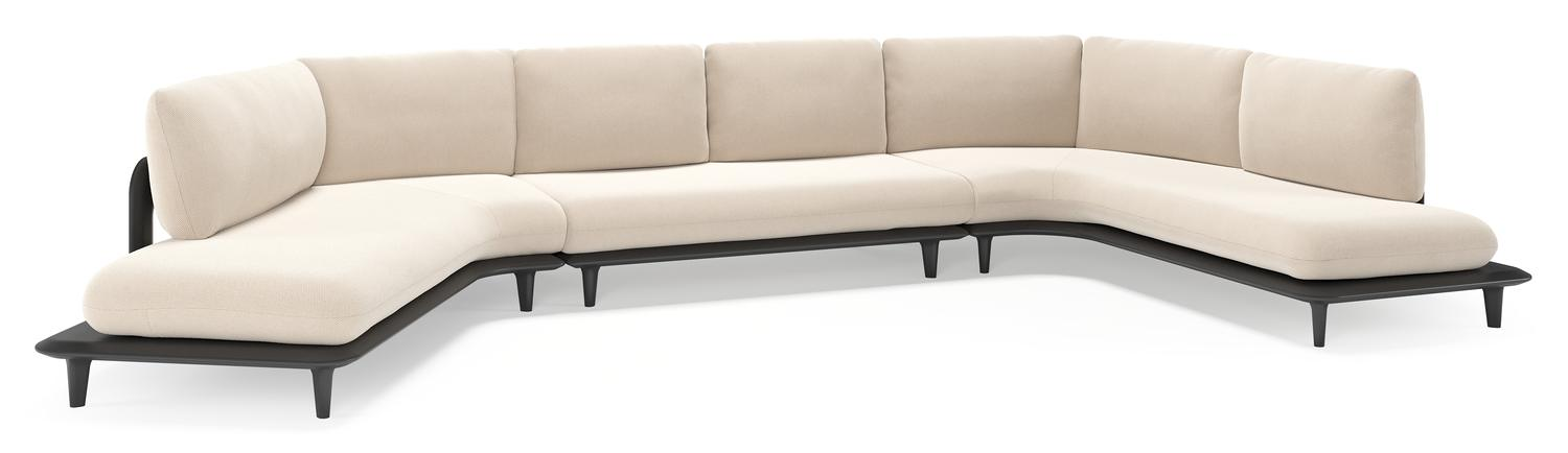 Salon de jardin d'angle Bomero en aluminium noir et coussins en all weather sunbrella® luxe lopi antique