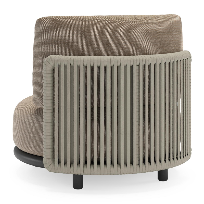 Lomano loungestoel in zwart aluminium en beige verticaal geweven luxe vlakke rope met Firenze Earth all weather solica