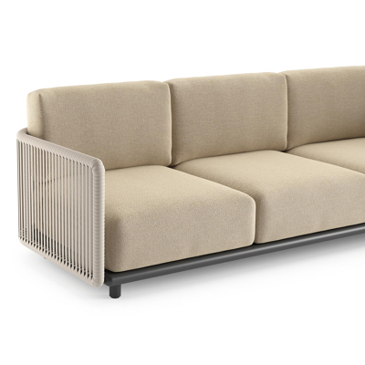 Organo loungebank in zwart aluminium en beige verticaal geweven luxe vlakke rope met althea camel all weather Cosytica kussen