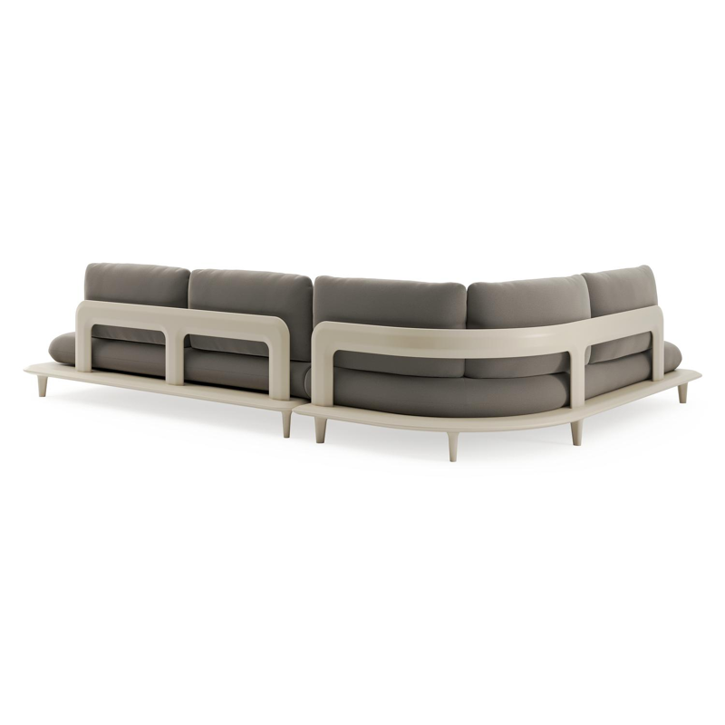 Salon de jardin d'angle Bomero en aluminium beige et coussins en all weather sunbrella® luxe natte carbon beige