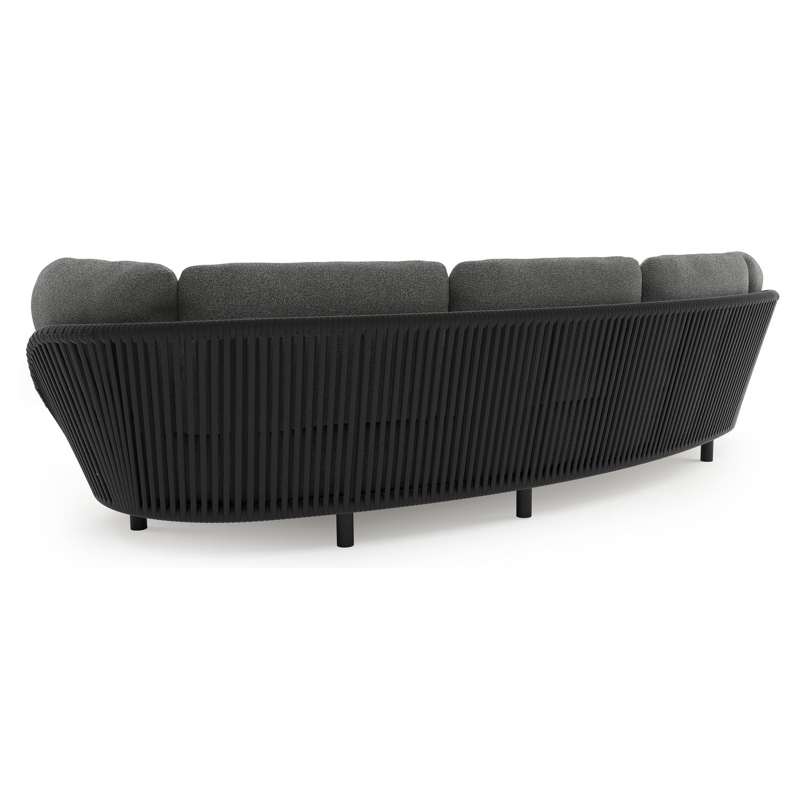 Lupino loungeset in zwart aluminium en zwart verticaal geweven luxe vlakke brede rope met catania black all weather cosytica kussen