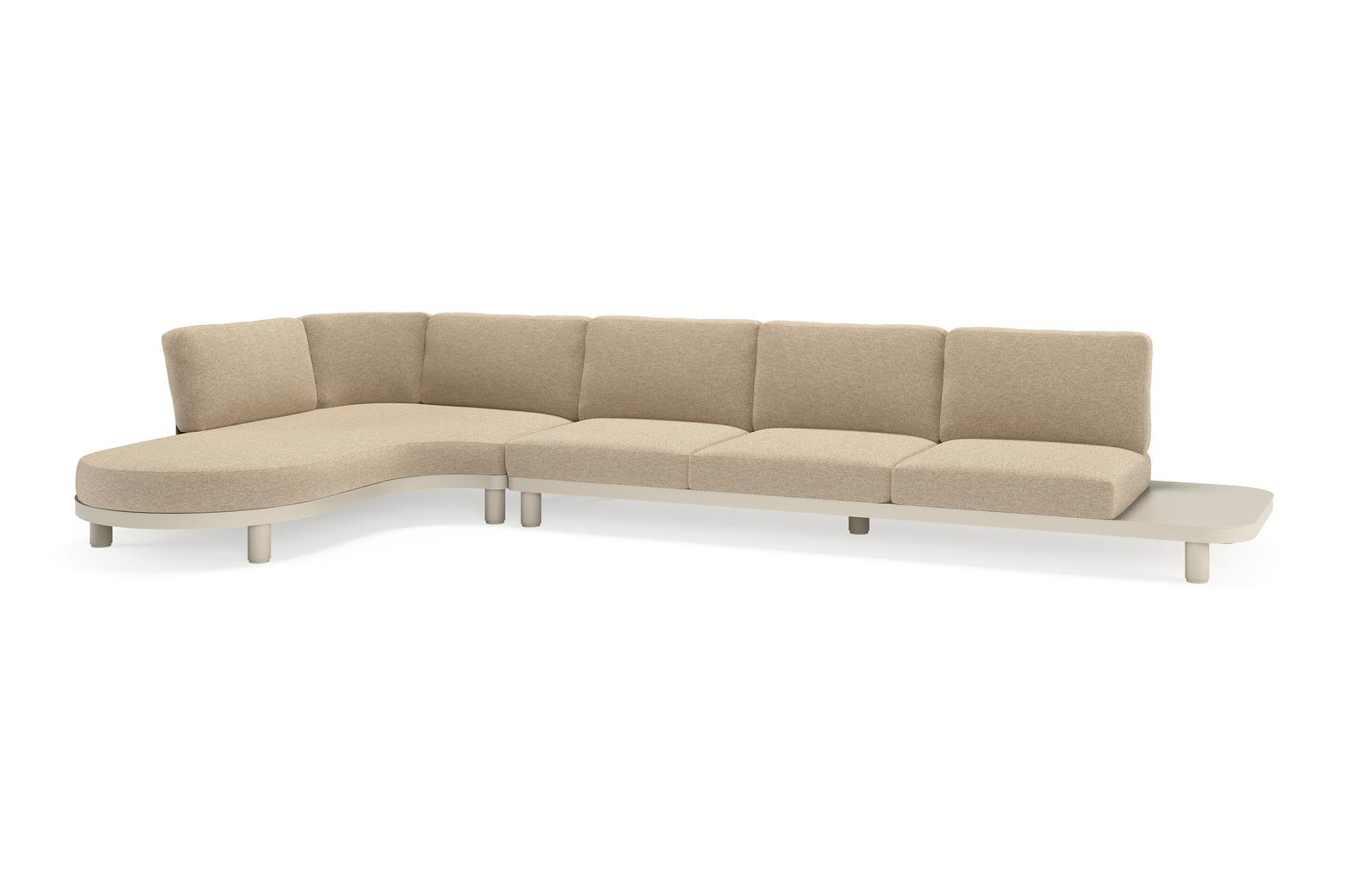 Donato loungehoek in beige aluminium met madagascar oak all weather cosytica kussen