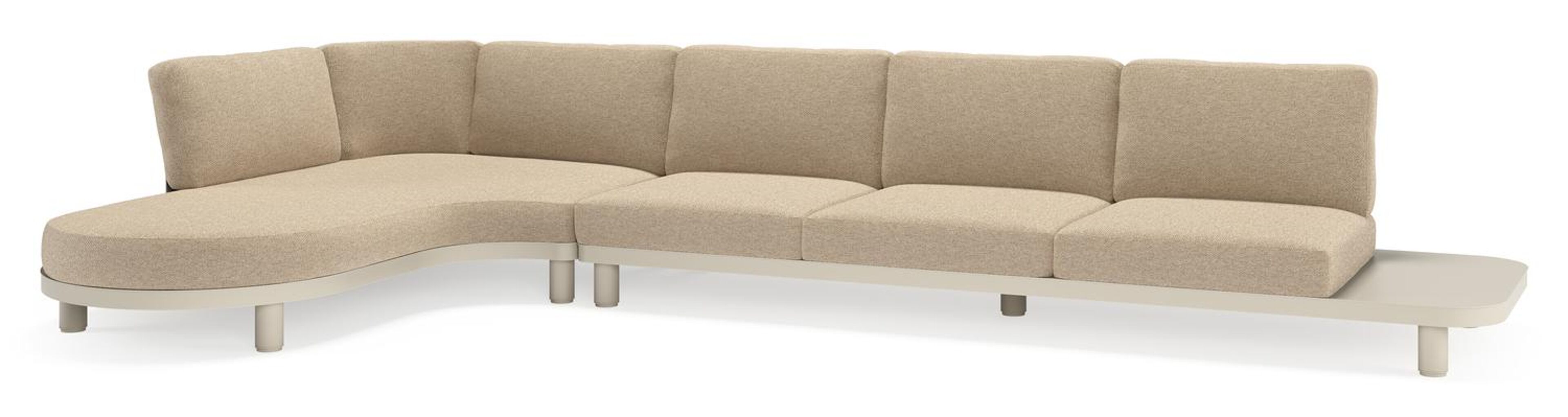 Donato loungehoek in beige aluminium met madagascar oak all weather cosytica kussen