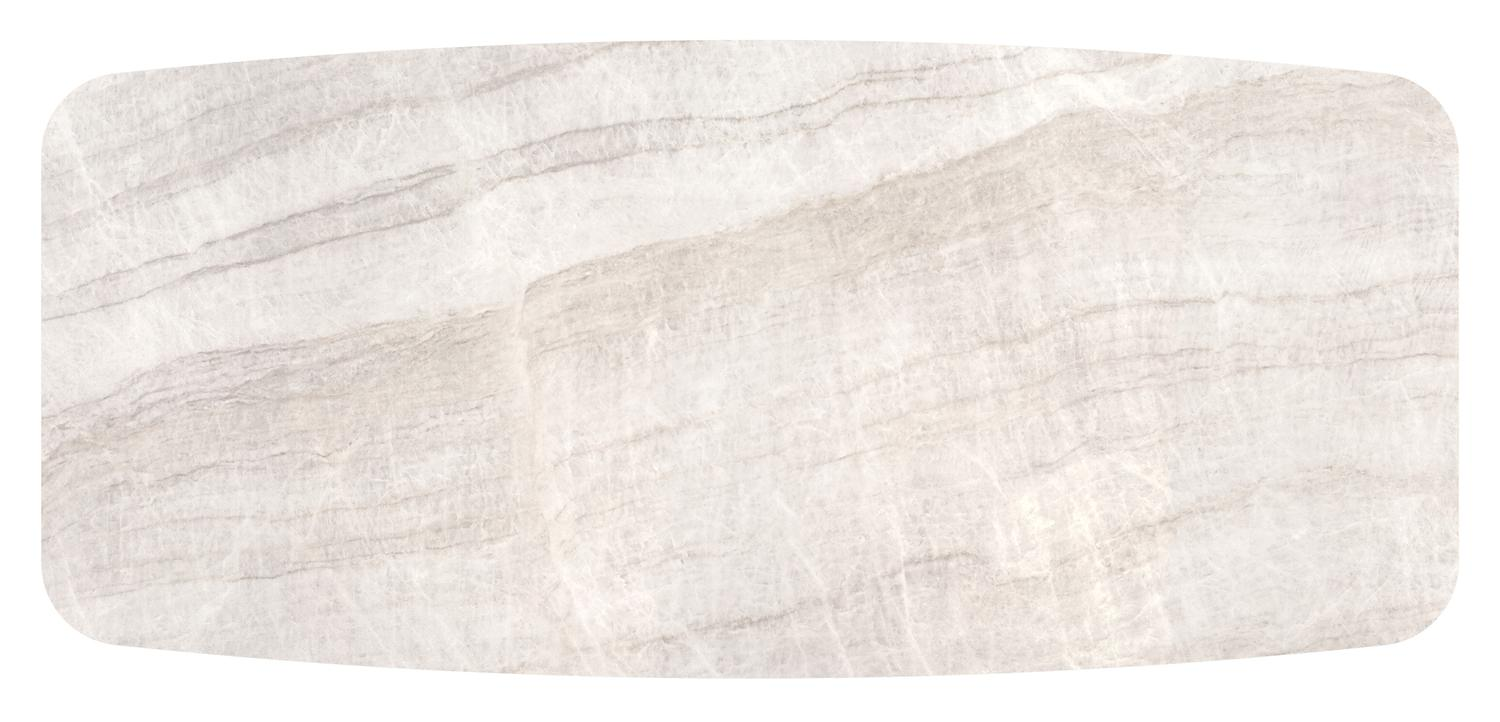 Table de jardin Pagino forme de bateau en aluminium beige et céramique pleine Taj Mahal - Lg. 255 x Lrg. 115 x Haut. 73 cm