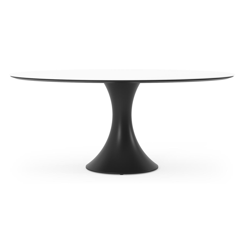 Table de jardin Fano ovale en aluminium noir et céramique pleine Arctic White - Lg. 180 x Lrg. 110 x Haut. 75 cm
