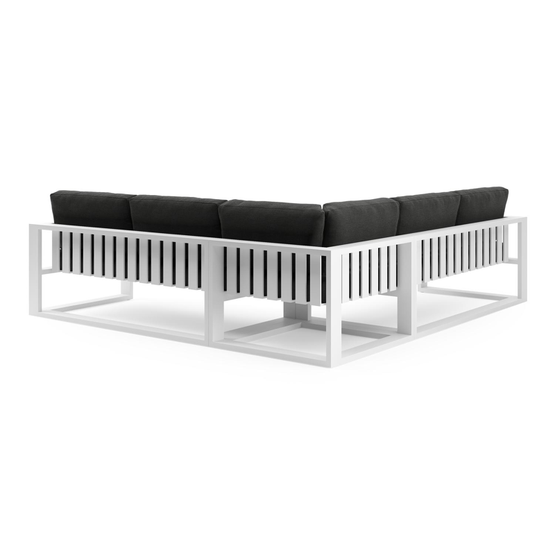 Salon de jardin d'angle Verato en aluminium blanc et coussins en all weather sunbrella® luxe chartres sooty